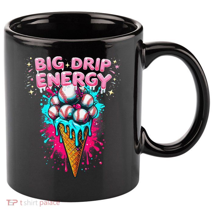 Big Drip Energy Ice Cream Baseball Funny Summer Vibes 11oz C Handle Ceramic Mug