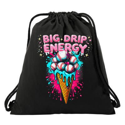 Big Drip Energy Ice Cream Baseball Funny Summer Vibes Drawstring Bag