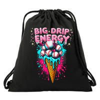 Big Drip Energy Ice Cream Baseball Funny Summer Vibes Drawstring Bag