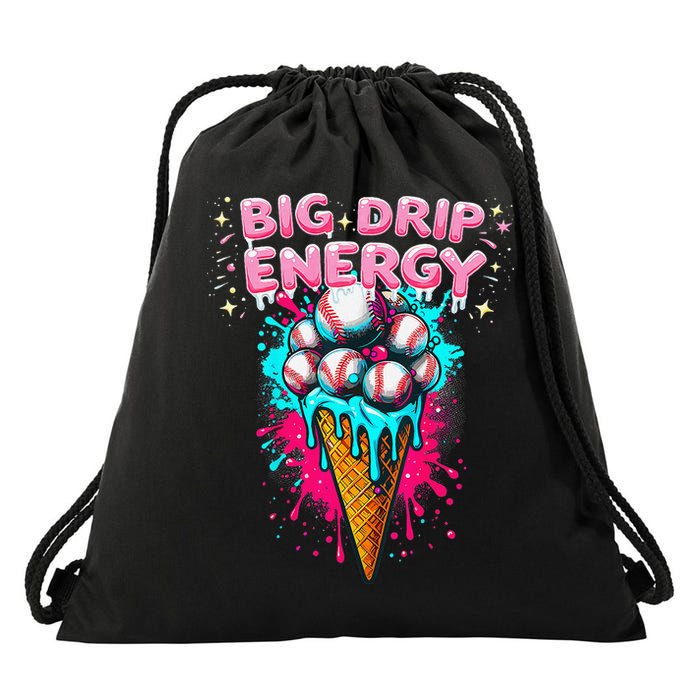Big Drip Energy Ice Cream Baseball Funny Summer Vibes Drawstring Bag