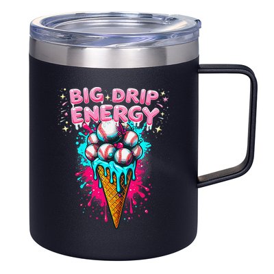 Big Drip Energy Ice Cream Baseball Funny Summer Vibes 12oz Stainless Steel Coffee Mug