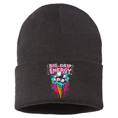 Big Drip Energy Ice Cream Baseball Funny Summer Vibes Sustainable Knit Beanie