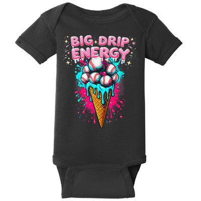 Big Drip Energy Ice Cream Baseball Funny Summer Vibes Baby Bodysuit