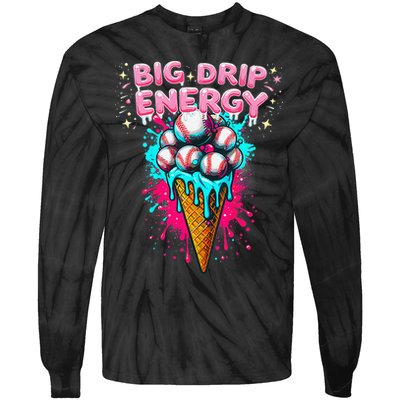 Big Drip Energy Ice Cream Baseball Funny Summer Vibes Tie-Dye Long Sleeve Shirt