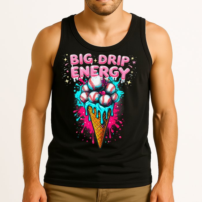 Big Drip Energy Ice Cream Baseball Funny Summer Vibes Tank Top