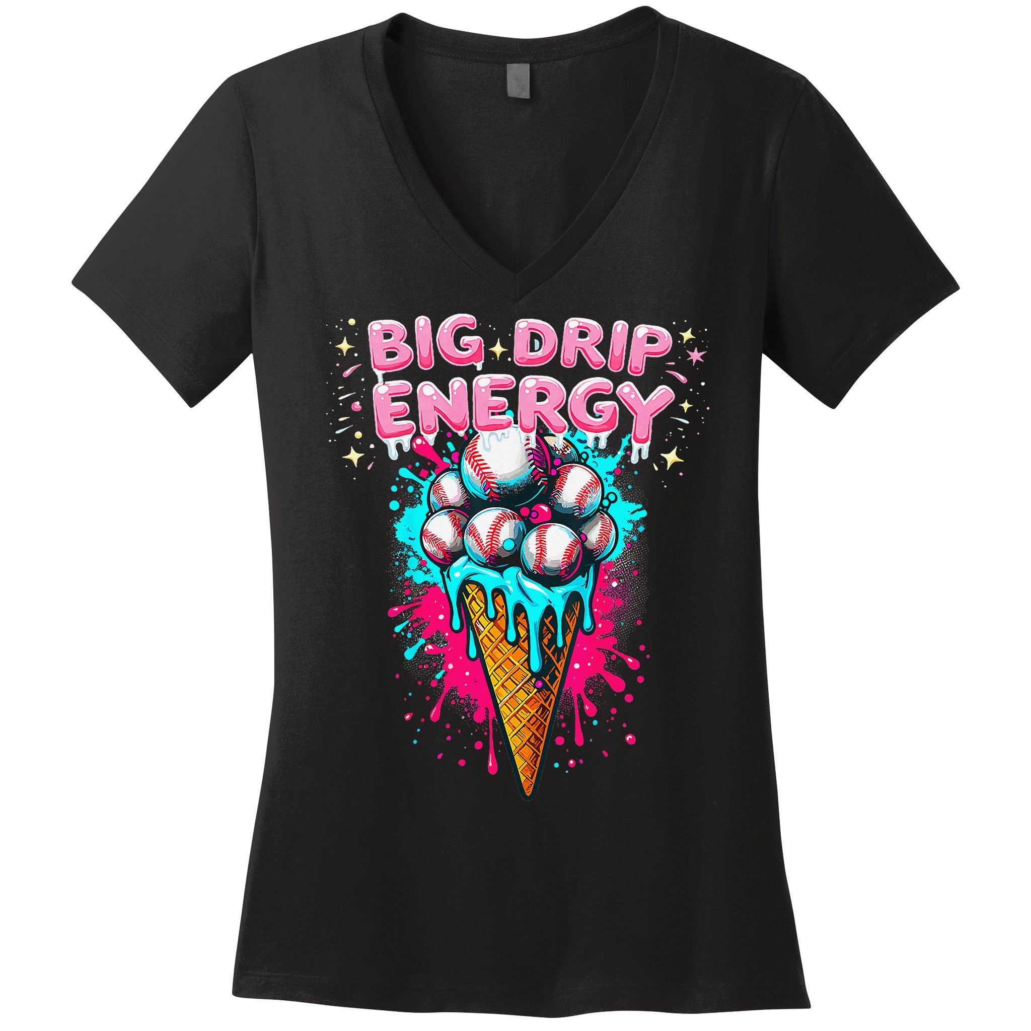 Big Drip Energy Ice Cream Baseball Funny Summer Vibes Women's V-Neck T-Shirt