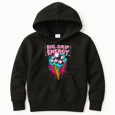 Big Drip Energy Ice Cream Baseball Funny Summer Vibes Kids Hoodie