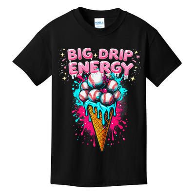 Big Drip Energy Ice Cream Baseball Funny Summer Vibes Kids T-Shirt