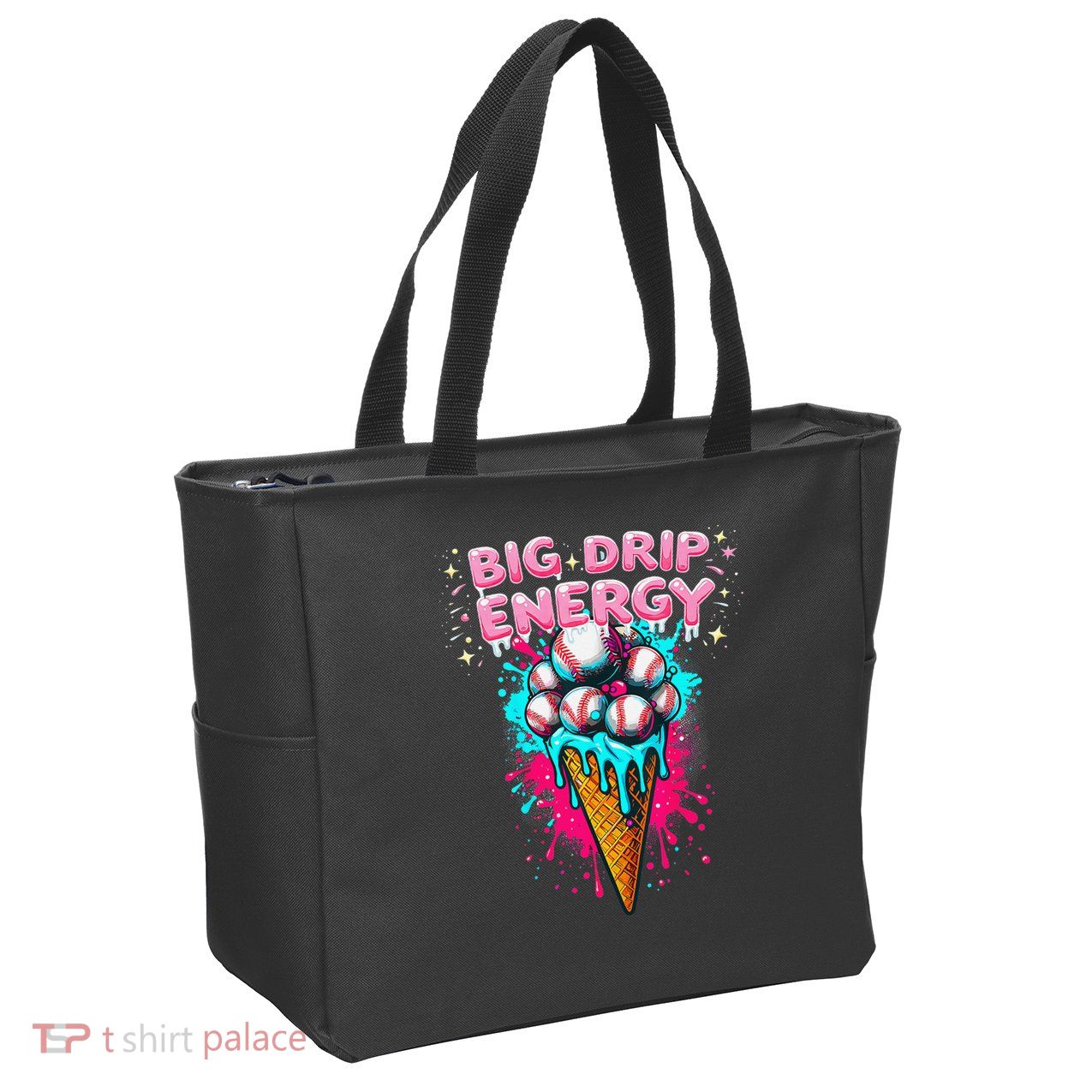 Big Drip Energy Ice Cream Baseball Funny Summer Vibes Zip Tote Bag