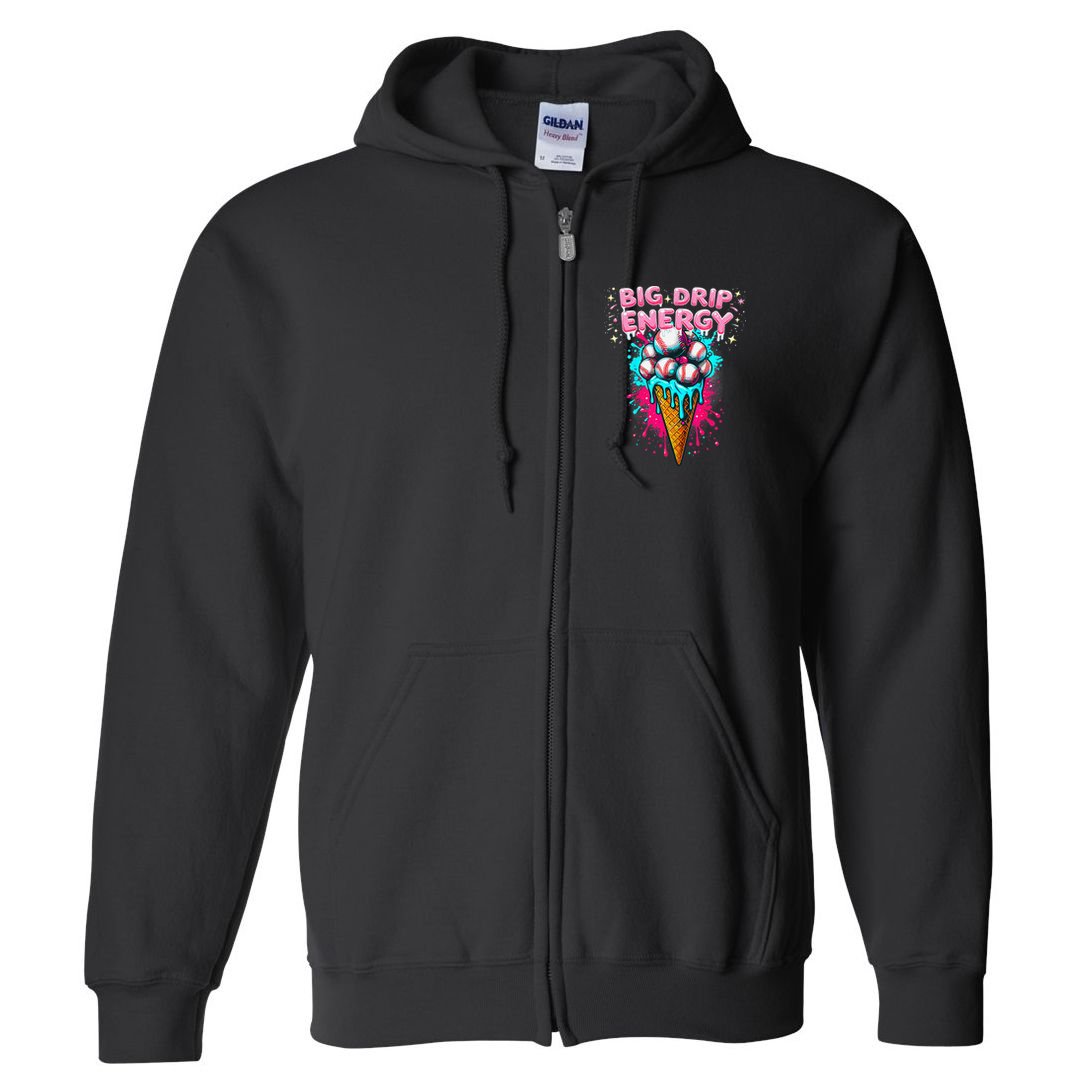 Big Drip Energy Ice Cream Baseball Funny Summer Vibes Full Zip Hoodie