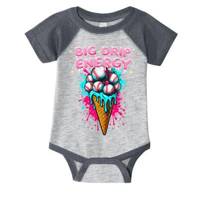 Big Drip Energy Ice Cream Baseball Funny Summer Vibes Infant Baby Jersey Bodysuit