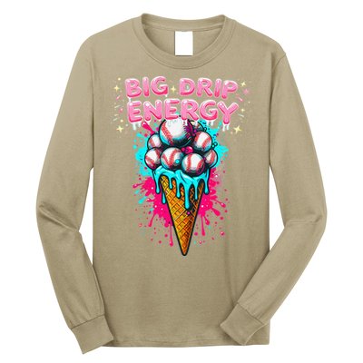 Big Drip Energy Ice Cream Baseball Funny Summer Vibes Long Sleeve Shirt