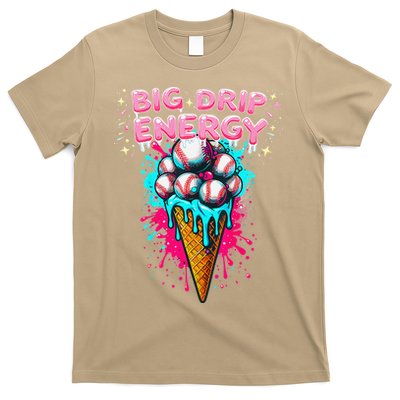 Big Drip Energy Ice Cream Baseball Funny Summer Vibes T-Shirt