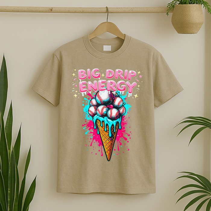 Big Drip Energy Ice Cream Baseball Funny Summer Vibes T-Shirt