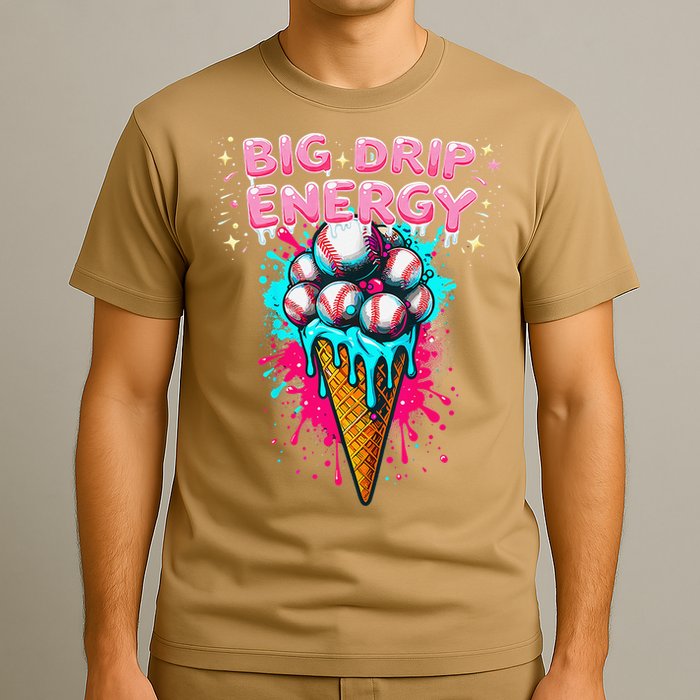Big Drip Energy Ice Cream Baseball Funny Summer Vibes T-Shirt