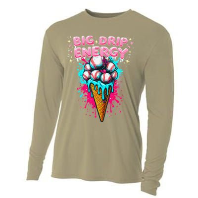Big Drip Energy Ice Cream Baseball Funny Summer Vibes Cooling Performance Long Sleeve Crew