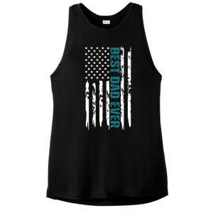 Best Dad Ever American Flag Ladies PosiCharge Tri-Blend Wicking Tank