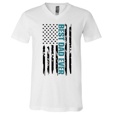 Best Dad Ever American Flag V-Neck T-Shirt