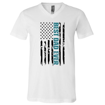 Best Dad Ever American Flag V-Neck T-Shirt