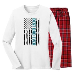 Best Dad Ever American Flag Women's Long Sleeve Flannel Pajama Set 