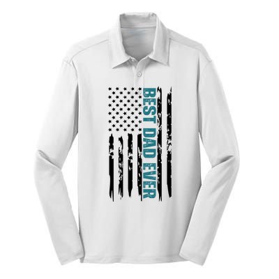 Best Dad Ever American Flag Silk Touch Performance Long Sleeve Polo