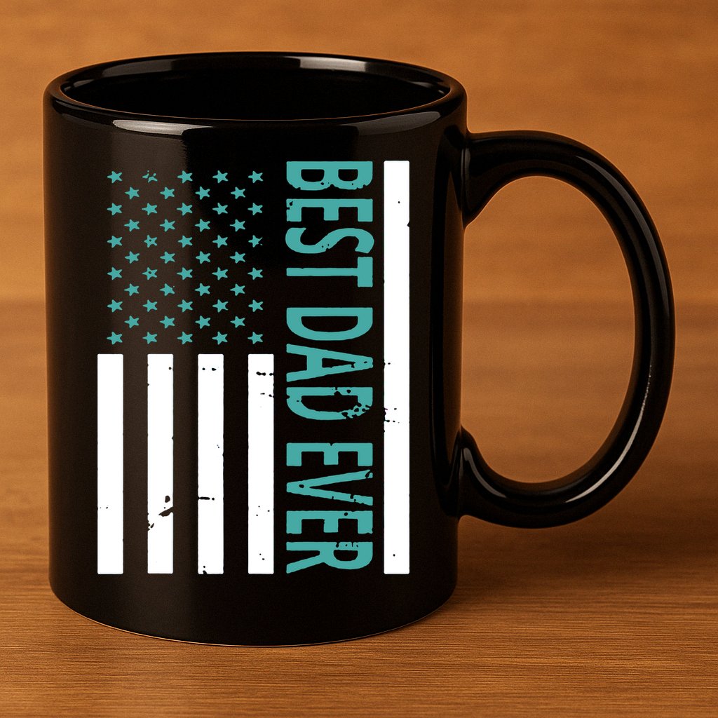 Best Dad Ever USA Flag 11oz C Handle Ceramic Mug