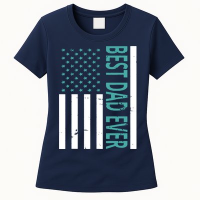 Best Dad Ever USA Flag Womens T-Shirt