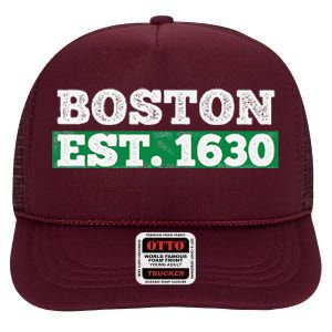 Boston Distressed Est. 1630 High Crown Mesh Back Trucker Hat