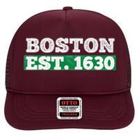 Boston Distressed Est. 1630 High Crown Mesh Back Trucker Hat