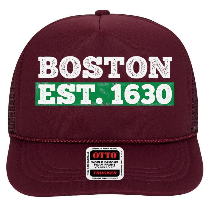 Boston Distressed Est. 1630 High Crown Mesh Back Trucker Hat