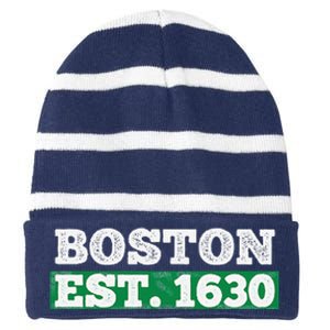 Boston Distressed Est. 1630 Striped Beanie with Solid Band