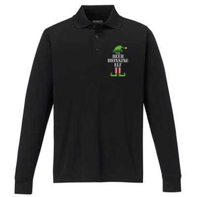 Beer Drinking Elf Matching Family Group Christmas Party Pj Performance Long Sleeve Polo