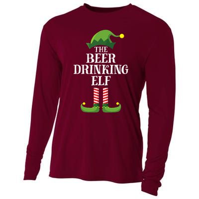 Beer Drinking Elf Matching Family Group Christmas Party Pj Cooling Performance Long Sleeve Crew