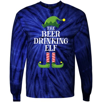 Beer Drinking Elf Matching Family Group Christmas Party Pj Tie-Dye Long Sleeve Shirt