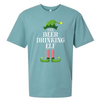 Beer Drinking Elf Matching Family Group Christmas Party Pj Sueded Cloud Jersey T-Shirt