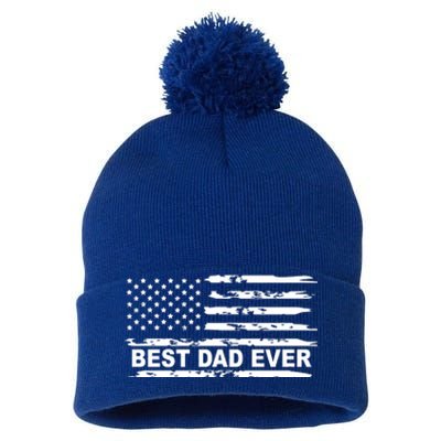 Best Dad Ever American Flag Pom Pom 12in Knit Beanie