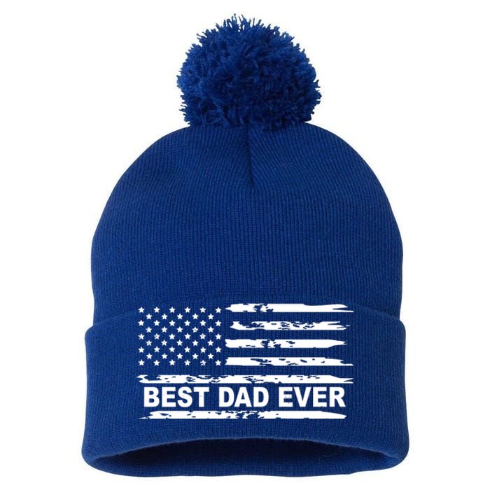 Best Dad Ever American Flag Pom Pom 12in Knit Beanie