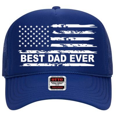 Best Dad Ever American Flag High Crown Mesh Back Trucker Hat