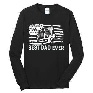 Best Dad Ever Flag Truck Dad Trucker Dad Best Trucking Dad Tall Long Sleeve T-Shirt