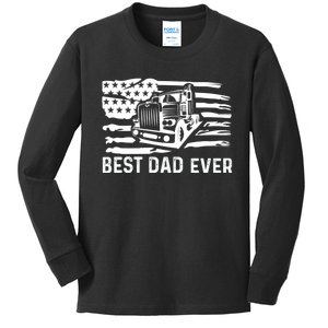 Best Dad Ever Flag Truck Dad Trucker Dad Best Trucking Dad Kids Long Sleeve Shirt