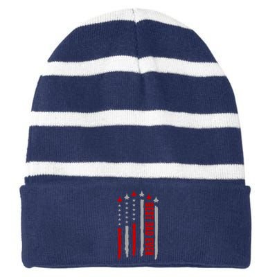 Best Dad Ever USA Flag Cute Gift Striped Beanie with Solid Band