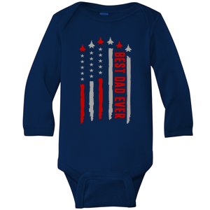 Best Dad Ever USA Flag Cute Gift Baby Long Sleeve Bodysuit