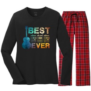 Best Dad Ever Guitar Chords Guitarist Father Fathers Day Women's Long Sleeve Flannel Pajama Set 