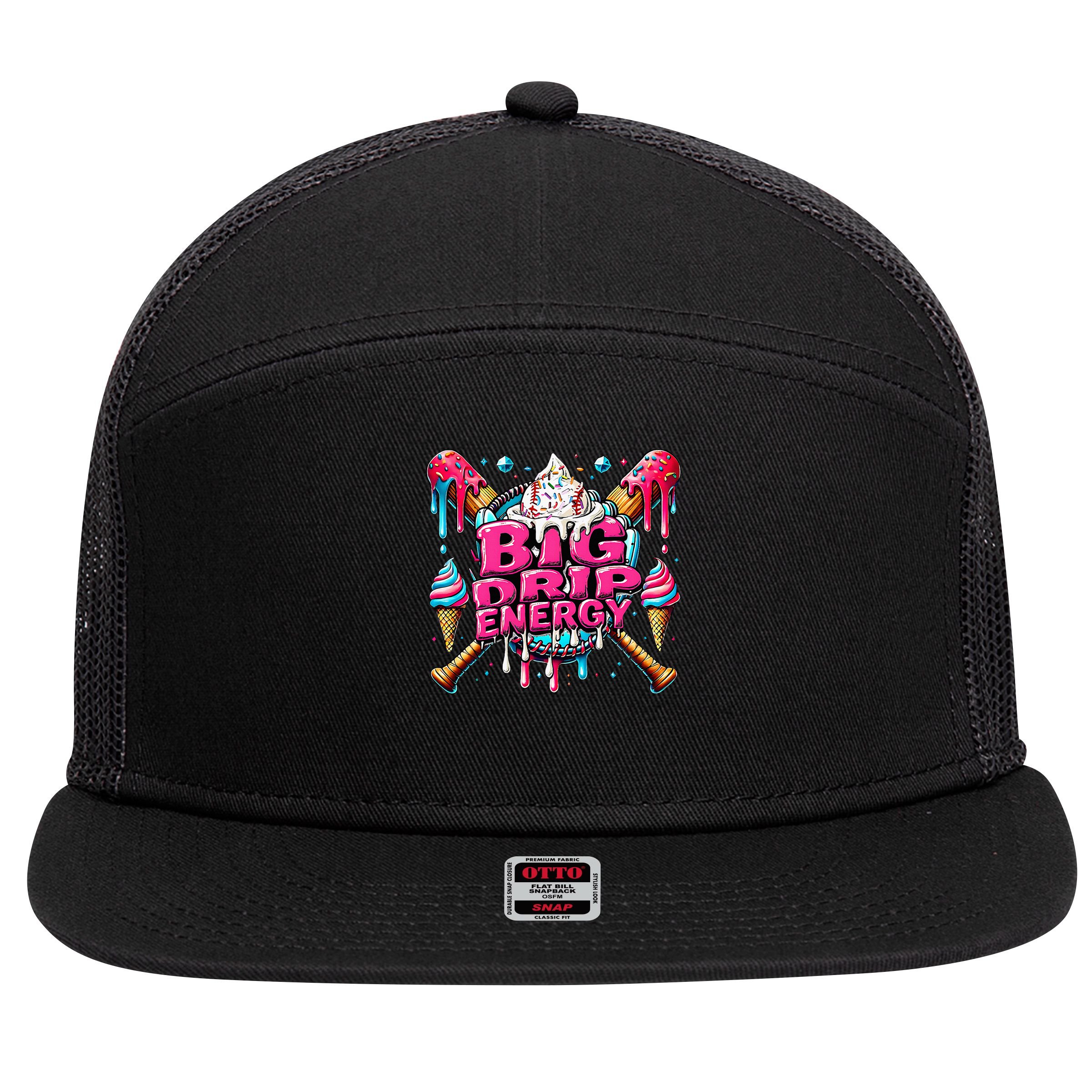 Big Drip Energy Baseball Drip Ice Cream Sprinkles 7 Panel Mesh Trucker Snapback Hat