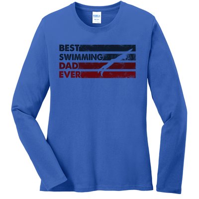 Best Dad Ever Father Vintage Swimming Cool Gift Ladies Long Sleeve Shirt