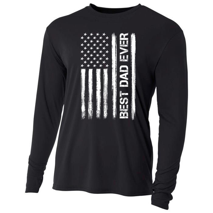 Best Dad Ever American Flag Funny Fathers Day Cooling Performance Long Sleeve Crew