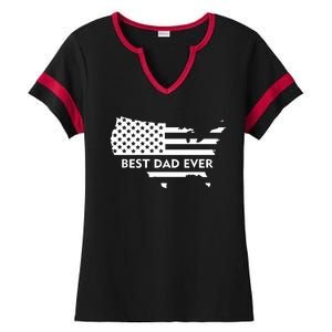 Best Dad Ever Patriot USA Flag Ladies Halftime Notch Neck Tee