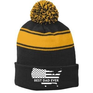 Best Dad Ever Patriot USA Flag Stripe Pom Pom Beanie