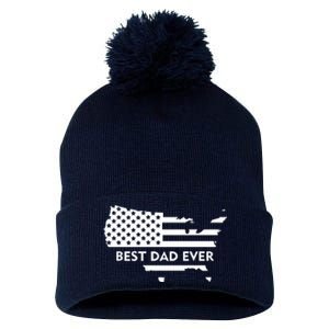 Best Dad Ever Patriot USA Flag Pom Pom 12in Knit Beanie