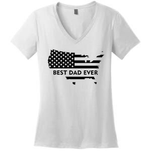 Best Dad Ever Patriot USA Flag Women's V-Neck T-Shirt